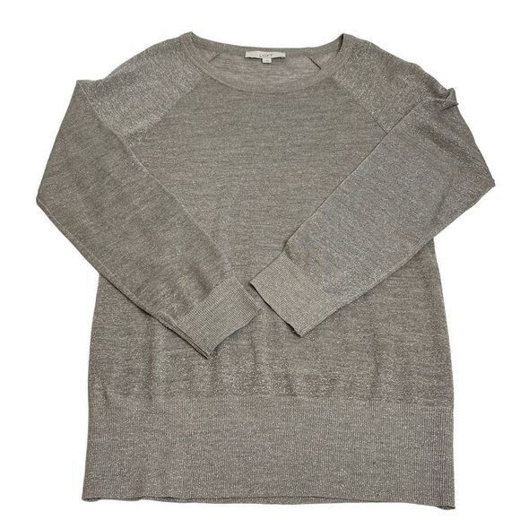 Loft crew neck metallic silver lightweight wool blend sweater size L - Picture 12 of 15